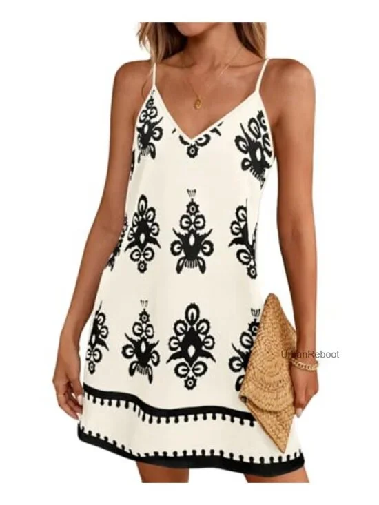 Women's Floral Spaghetti Strap Boho Mini Sundress Sleeveless