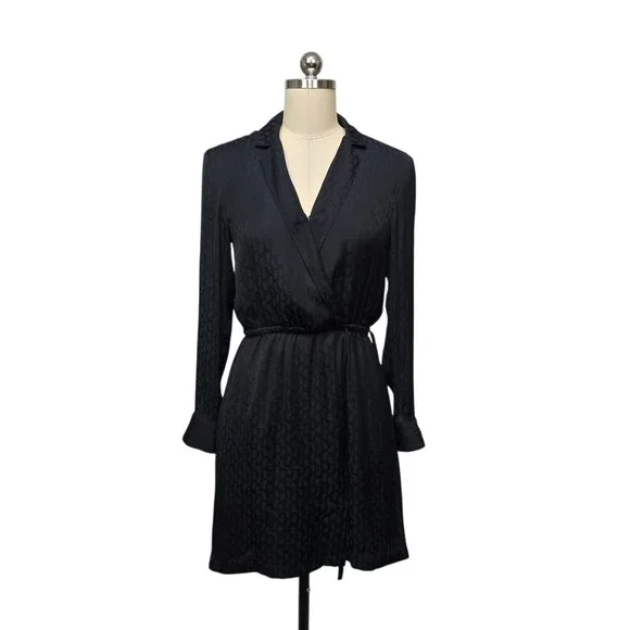 Banana Republic Navy Paisley Jacquard Wrap Dress Long Sleeve Notched Lapel 4 NEW
