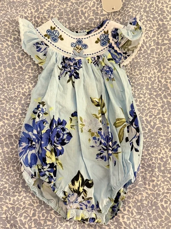Lil Cactus Floral Smocked Romper - Size 12-18 months