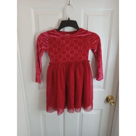 Disney's Mickey & Minnie Print &  Embossed Velour Tutu Dress by Size 5 Christmas