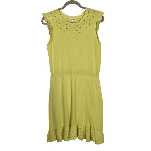 Girls Cat & Jack Yellow Knit‎ Drop Waist Flutter Ruffle Hem Dress Size (14) XL