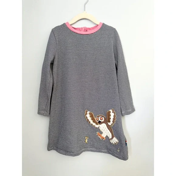 Joules x The Gruffalo Girls Rosalee Dress Navy Striped Owl Applique Size 6y