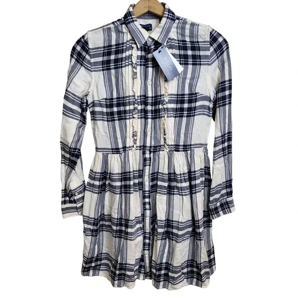 Polo Ralph Lauren Kids‎ Size 16 Plaid Button Down Shirt DressNavy Cream NWT