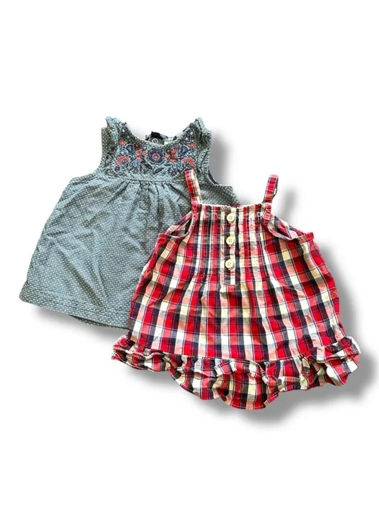 Lot Of 2 Toddler Dresses Size 18 Months OshKosh Plaid & Embroidered Polka Dot