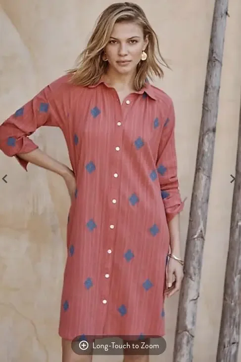 J. Jill Pure Jill Embroidered Shirtdress CoralBlue Small Cotton Boho Cottagecore
