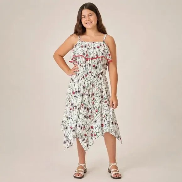 BCBGirls‎ Floral Handkerchief Dress Girls L 14/16 Boho Cottagecore Spring