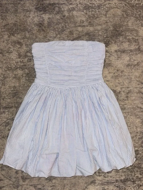 Strapless Light Blue & White Striped Dress