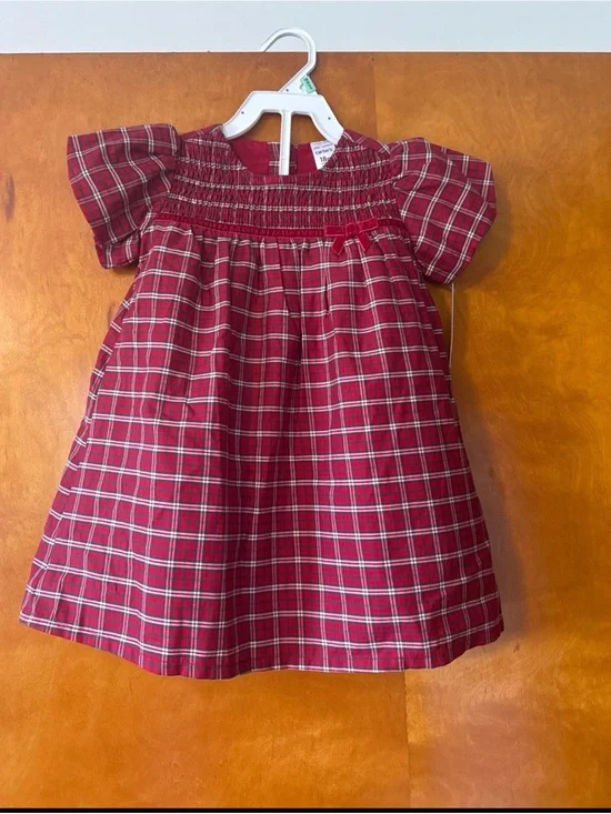 Carter's Red Plaid Smocked Short-Sleeve Dress