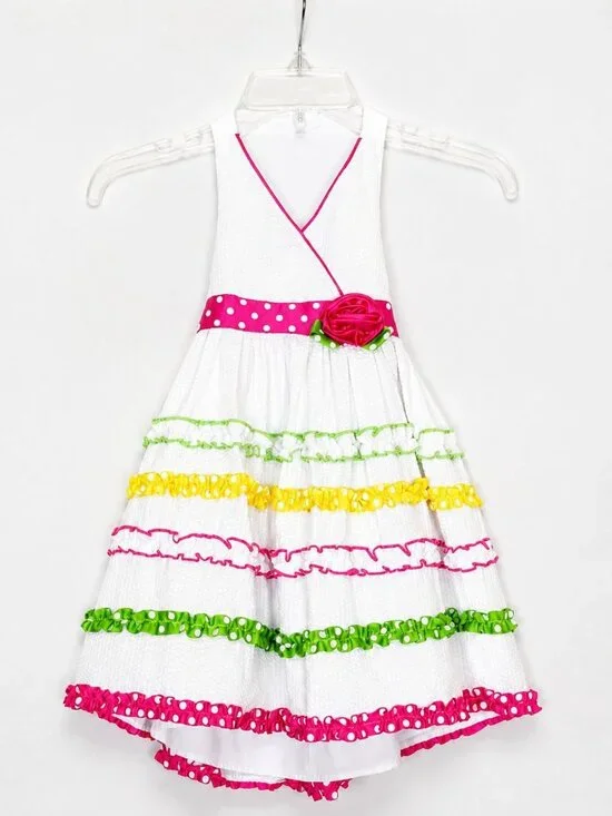 JESSICA ANN halter styled layered ruffled colorful girls dress size 4