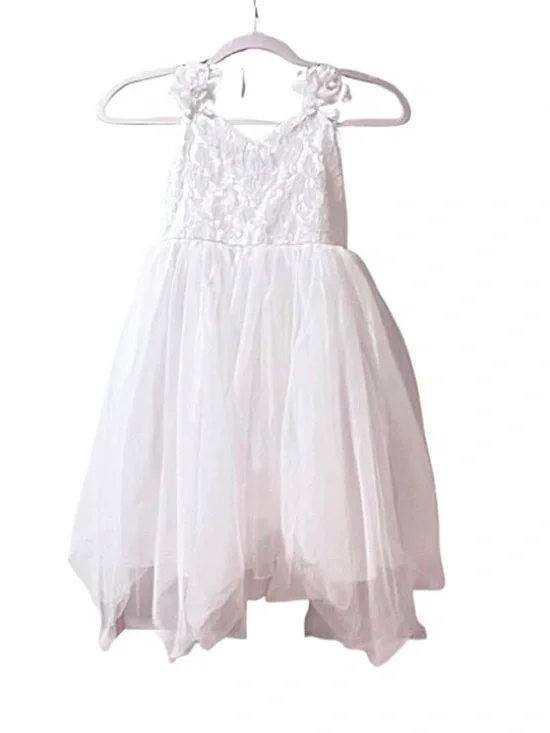 🆕- Lefiel- White Floral Bodice Bow Tulle Dress for Girls. Size: 6