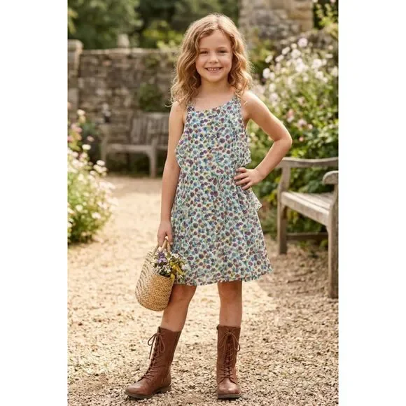 Zara Floral Ruffle Sleeveless Tank Slip Dress Kids Children's Girls Size 7