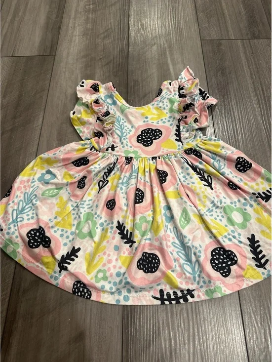 Mika & Rose Super Soft Pastel Floral Geo Print Ruffle Dress