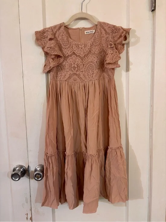 Girls' Dusty Rose Lace Bodice Ruffle Dress by