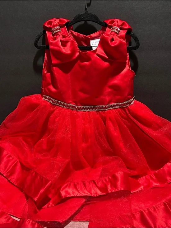 Blueberi Boulevard Red Satin & Tulle Bow-Shoulder Party Dress