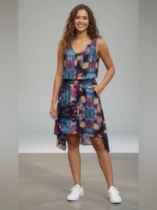 Mossimo Multicolor Tye Dye Summer Sleeveless High Low Floral Abstract Dress