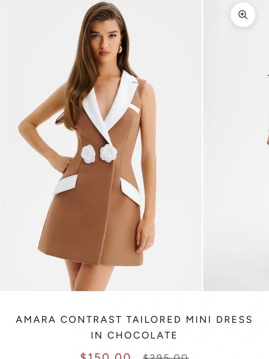 Lavish Alice Brown Mini Dress with White Contrast Lapel
