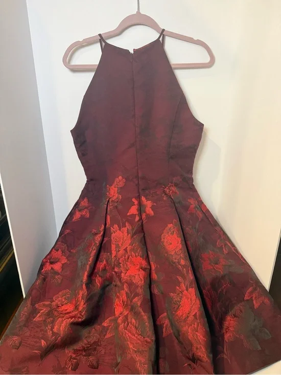 White House Black Market Burgundy and Red Floral Halter Prom Dress