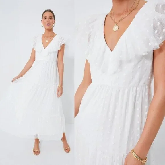 Tuckernuck | NEW White Onyx Tulle Giselle Formal Embroidered Maxi Gown Size S