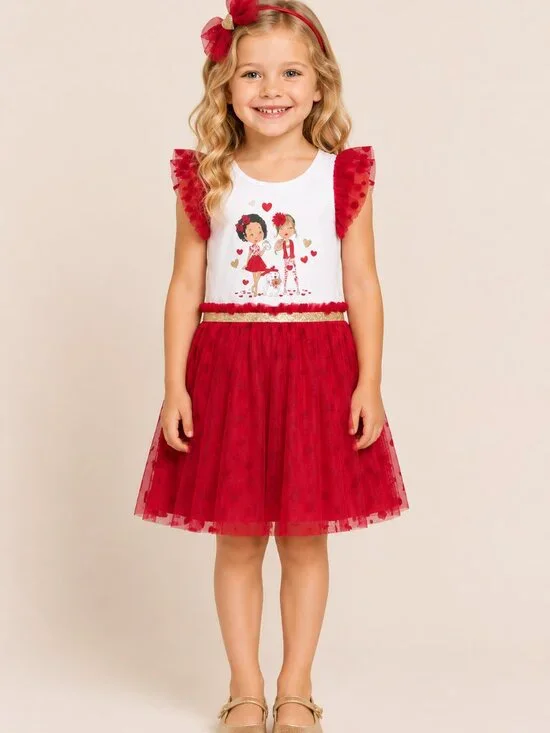 Tommy Bahama 2 Piece Girls Red White Valentine’s Tulle Dress Size 5 Headband NEW