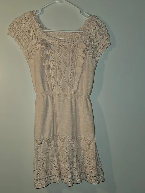 Girls Knit Ruffle Front Dress in Light Pink