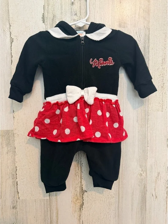 Disney Baby Infant 0-3M Minnie Mouse Polka Dot Hooded Jumpsuit