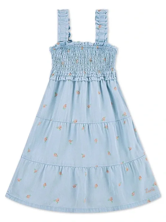 Levi's Light Blue Smocked Floral Tiered Sundress for Girls can fits 6/8 years