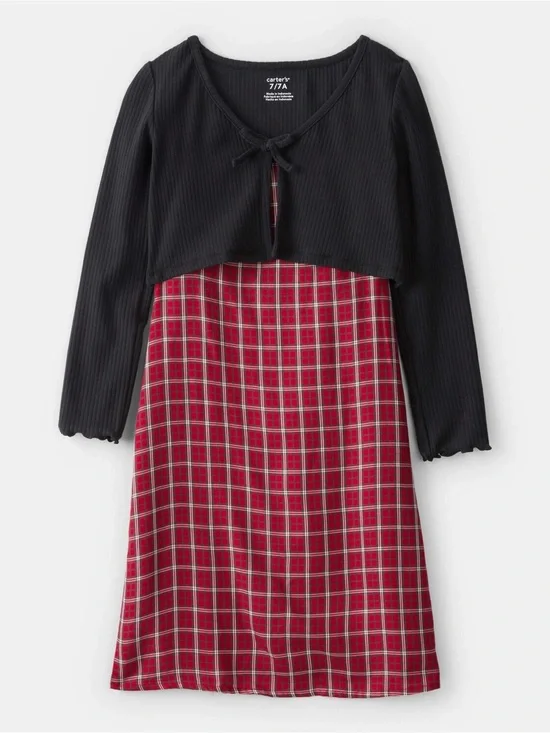 *Worn Once* Carter’s Girls Red and Black 2-Piece Plaid Dress Set, Size 14