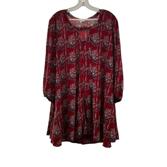 JODIFL Women's Floral Shift Dress Long Sleeve Red/Multi Size Large