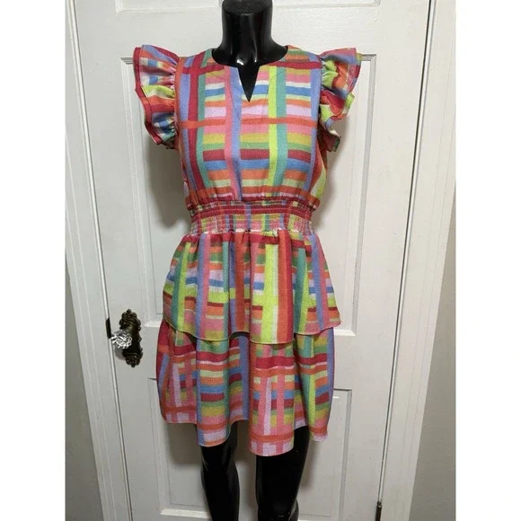Brown Bowen & Company Girls 14 Mae Rainbow  Row  Ruffle Multicolored  Fun Dress