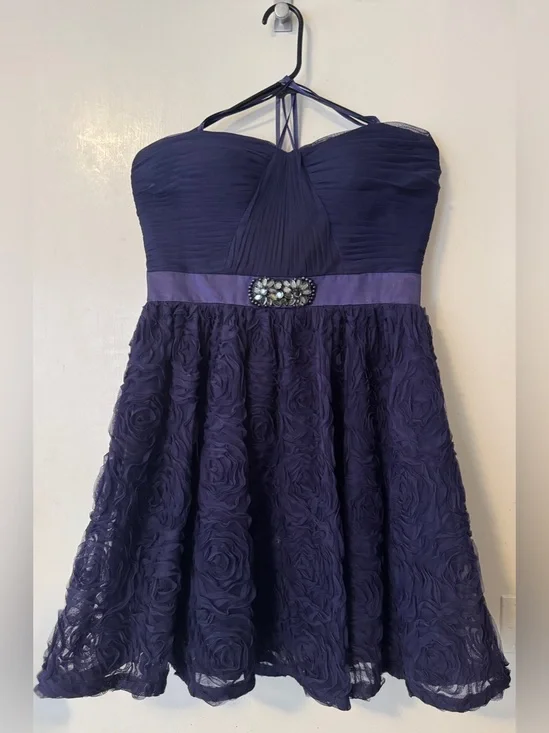 Strapless Purple Girls' Party Dress with Rosette Skirt