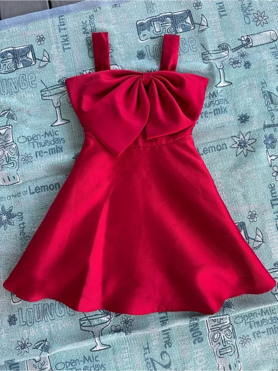Girls Red Bow-Front Party Dress 👗 Size 8 - Beautiful 😻