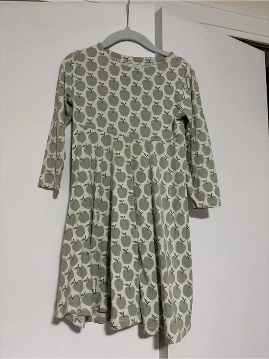 Sweet Bamboo 4T Girls' Green Apple-Print Long Sleeve Dress back to school