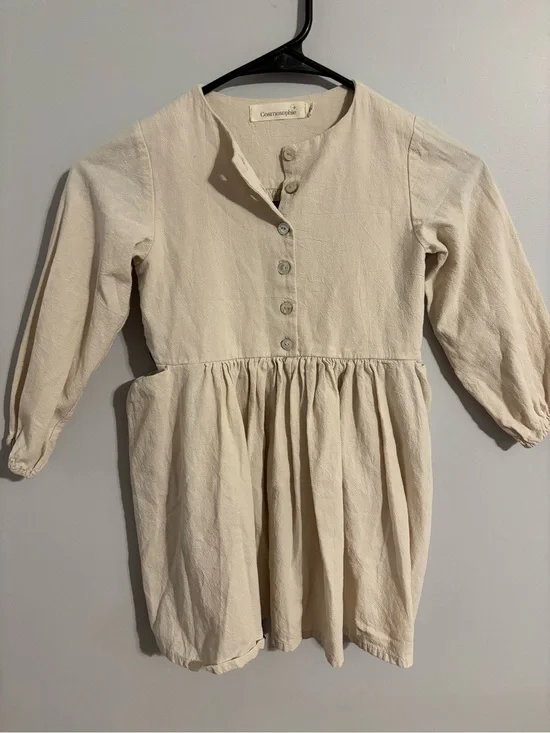 Cream Button-Front Girls Dress by cosmosophie