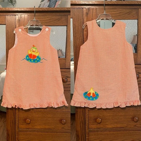 Seersucker Dress With Duck Applique’