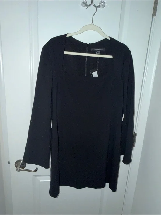 French Connection Whisper Black Long Sleeve Square-Neck Dress