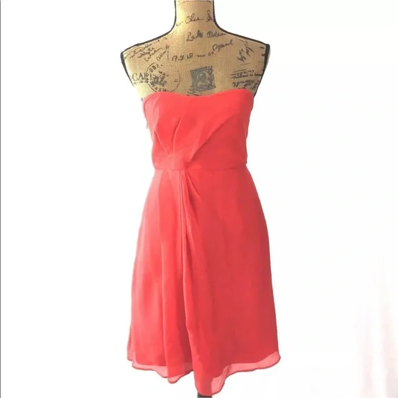 J.‎ Crew Silk Dress 6 Red Orange Strapless