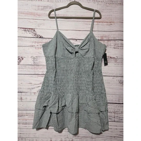 Wild Fable Green Gingham Smocked Tiered Ruffle Mini Dress 2X New