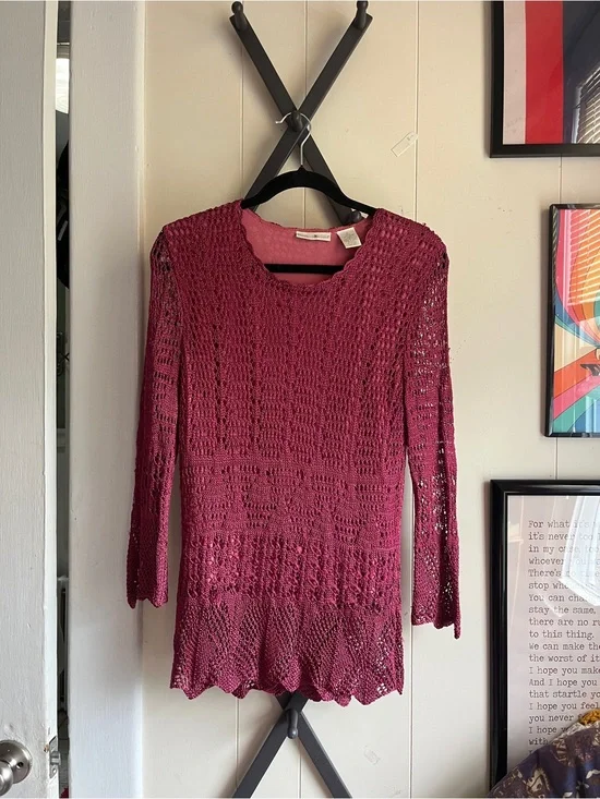 Preswick & Moore Raspberry Crochet Knit Mini Dress