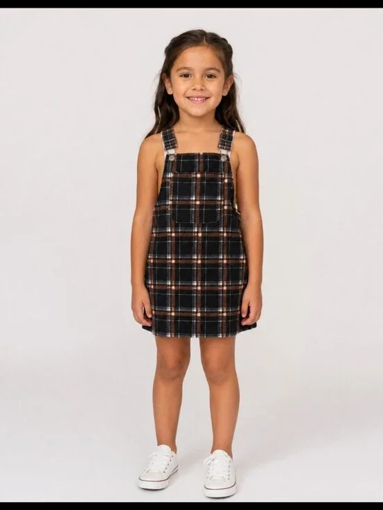 ART CLASS Plaid Kids Overall Dress - Black and Brown Small 6 6x