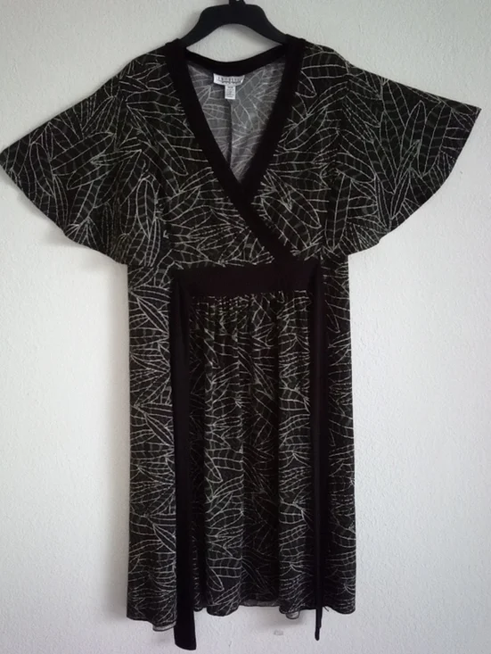 Enfocus Studio Black Dress with White Leaf Print