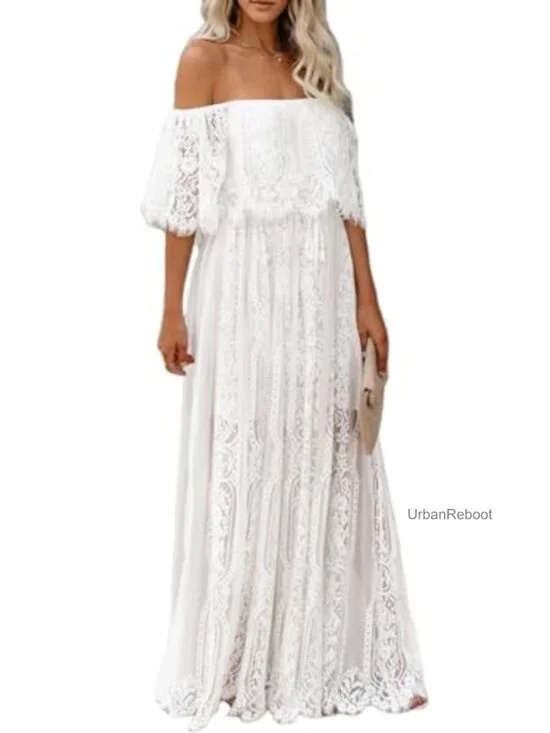 Off Shoulder Lace Maxi Dress Maternity Photoshoot Wedding Guest Boho