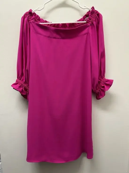 $248 Trina Turk Women's Pink Equinox Ruffled Off-Shoulder Dress Size Small