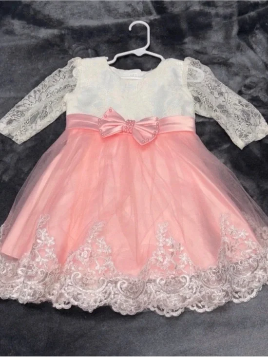 White & Pink Lace Party Dress for Kids