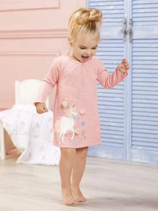 Mudpie | Pink and Cream Unicorn Raglan Dress | Size 2T