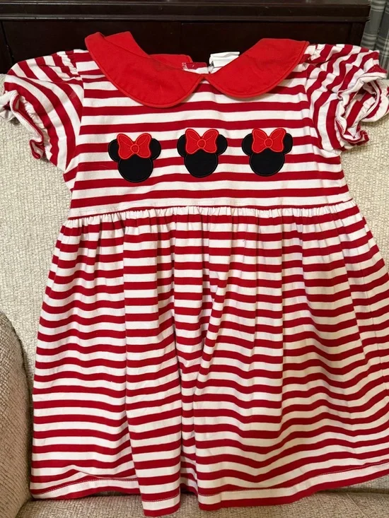 Stitchy Fish Minnie Mouse Dress Disney World Mickey Red Stripe Disneyland