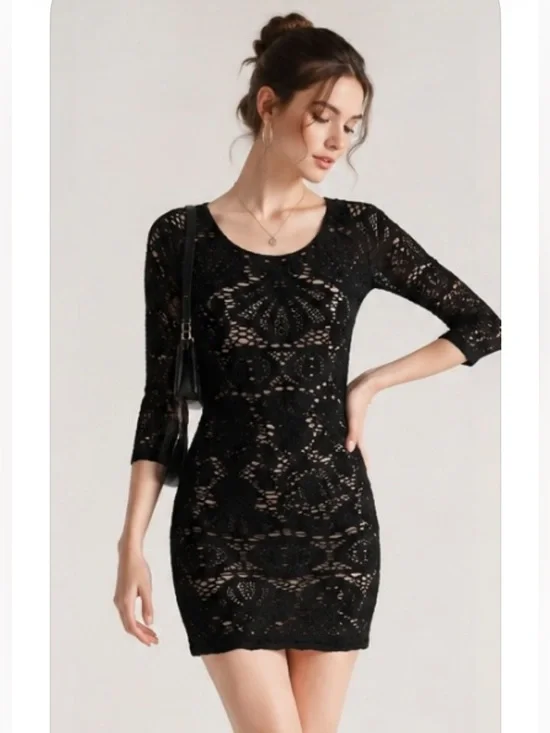 FREE PEOPLE Dress Mini Intimately Lace Bodycon Sexy Holiday Party Black