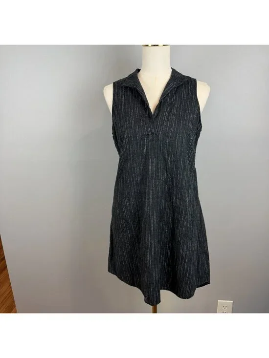 Nanette Nomadic Story Womens Medium Black Linen Shift Dress Pockets Sleeveless