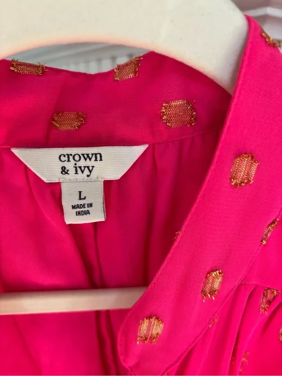 Crown & Ivy Hot Pink with Gold Metallic Dot Accents