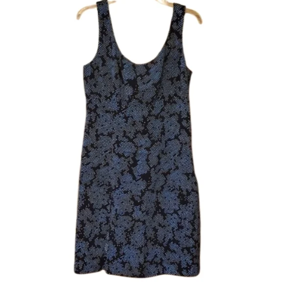 Diane Von Furstenberg Blue Patterned Silk Blend Sleeveless‎ Sheath Dress Size 10