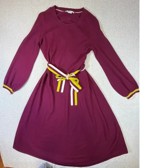 Boden Women's Red 8 Soft Knit Long Sleeve Sweater Dress Casual Stretch Midi